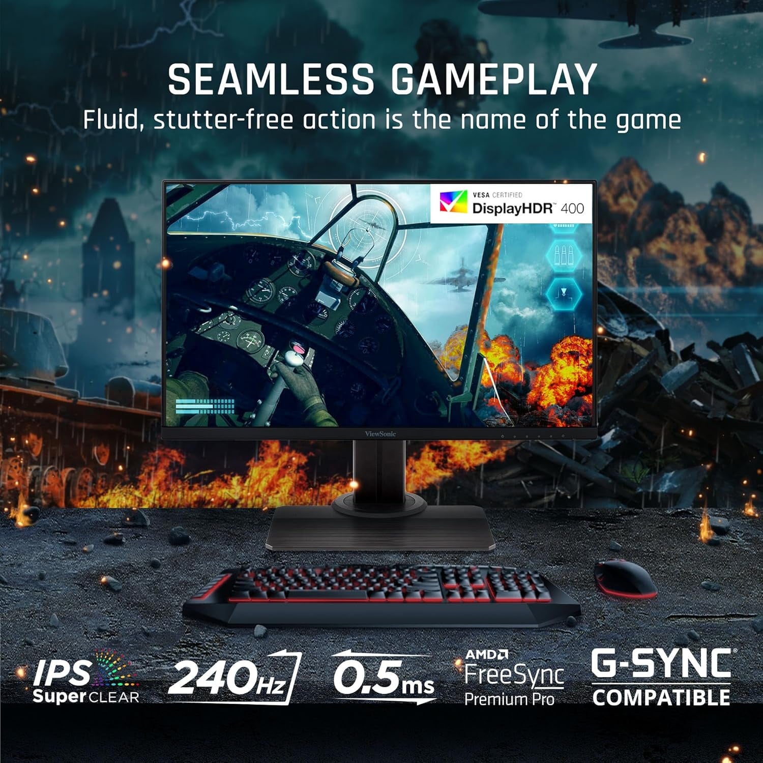 OMNI XG2431 24 Inch 1080P 1Ms 240Hz Gaming Monitor with AMD Freesync Premium, Advanced Ergonomics, Eye Care, HDMI and Displayport for Esports